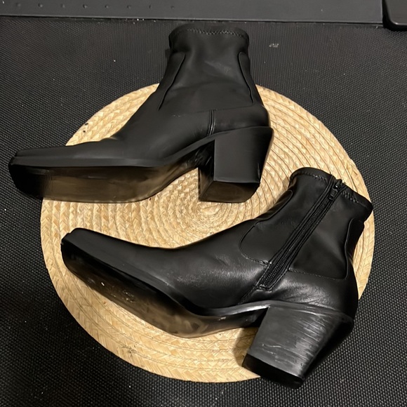 Zara Cowboy Square Toes Leather Ankle Boots Size 40 - Picture 12 of 16